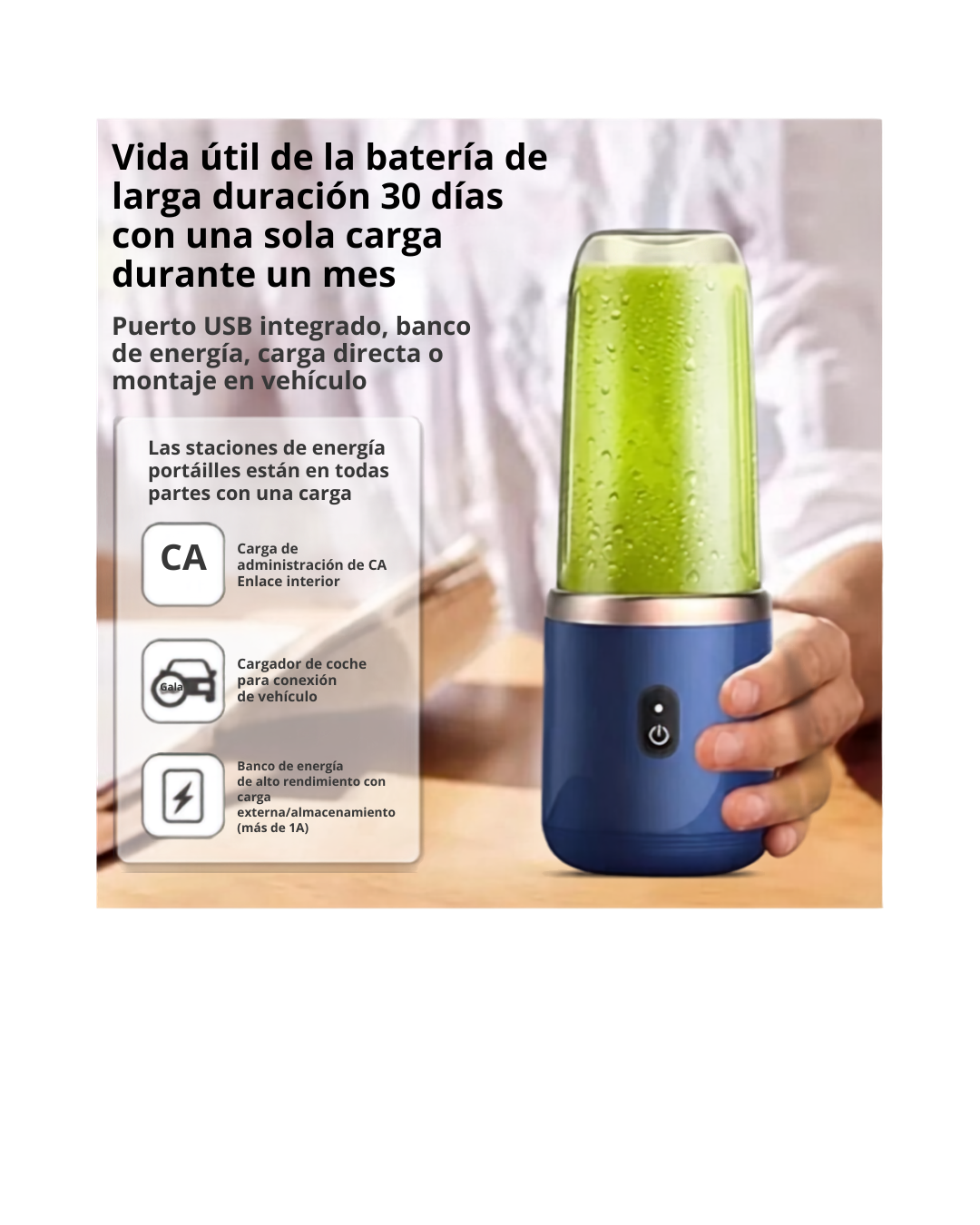 Licuadora Portátil USB 400ml — Vaso Exprimidor Eléctrico para Smoothies y Malteadas