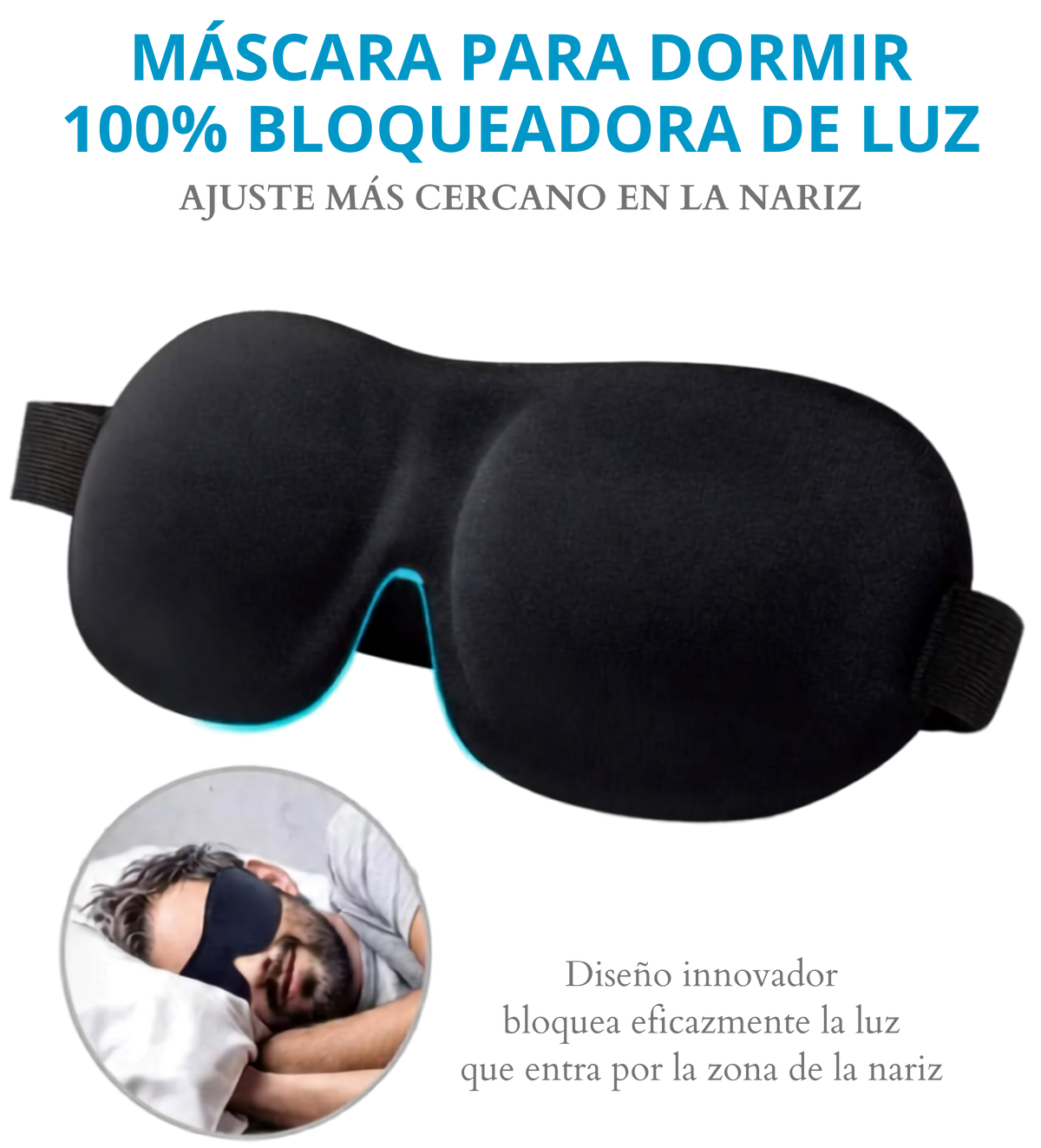 Antifaz 3D para Dormir — Espuma Memory Foam, Bloqueo de Luz, Ideal para Viajes