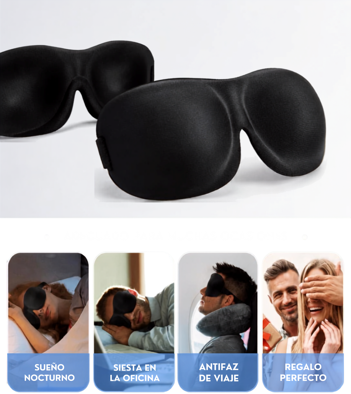 Antifaz 3D para Dormir — Espuma Memory Foam, Bloqueo de Luz, Ideal para Viajes