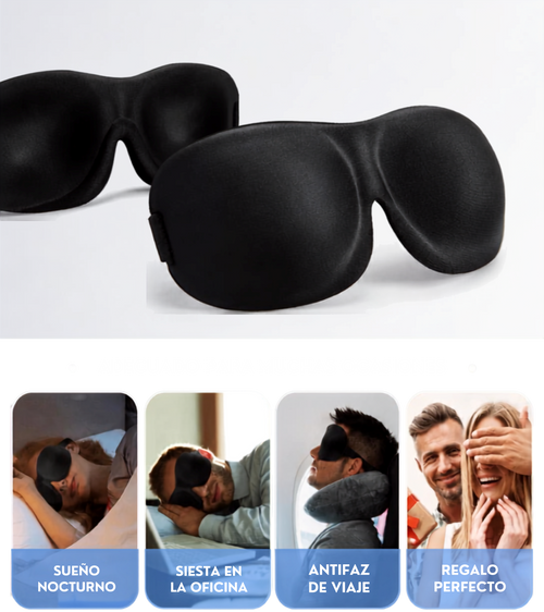 Antifaz 3D para Dormir — Espuma Memory Foam, Bloqueo de Luz, Ideal para Viajes