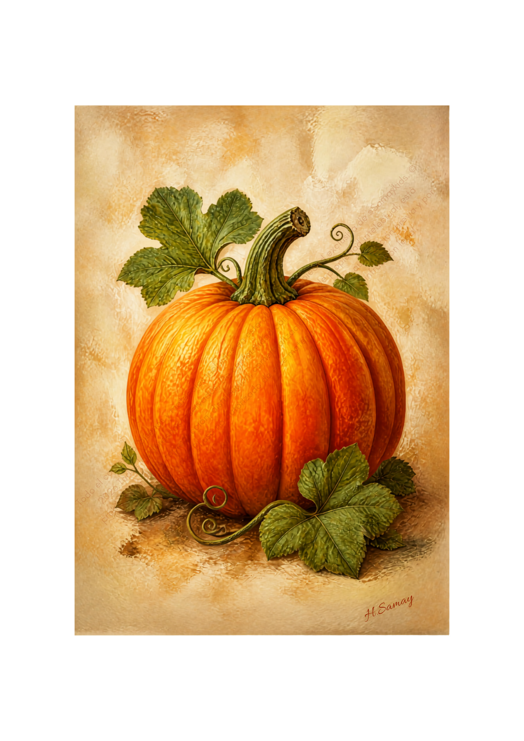 Calabaza Dorada — Encanto de Cosecha, obra firmada H. Samay