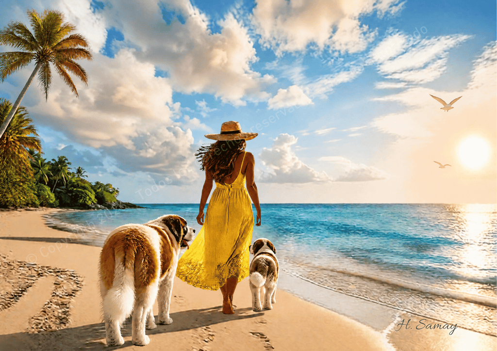 Caminata Familiar por la Playa - Arte original H. Samay