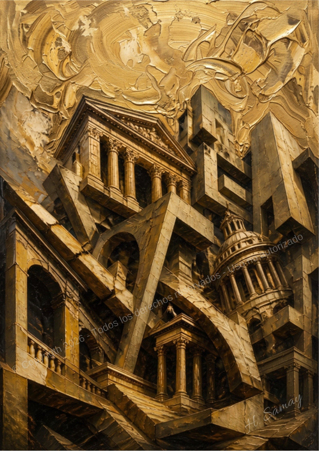 Caos Arquitectónico al Óleo - Pintura original