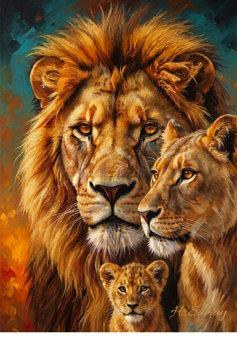 La Familia del Rey - Arte Digital H. Samay - León, leona y cachorro
