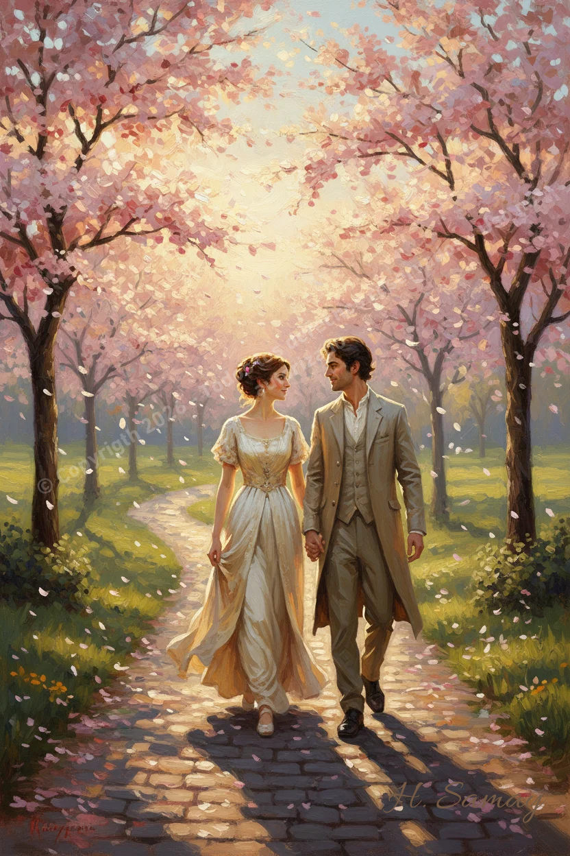 Enamorados bajo los Cerezos - Arte Digital H. Samay