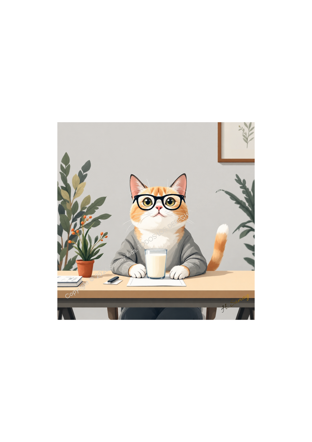 Gato Intelectual con gafas — ilustración original
