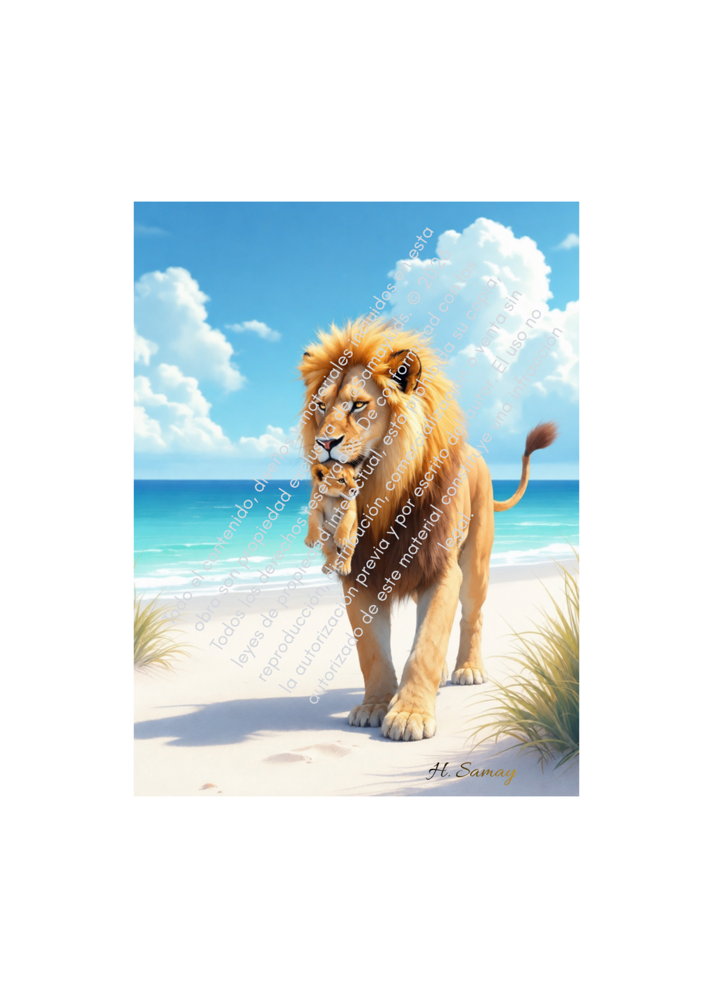 Majestad del Mar: león de melena dorada en una playa