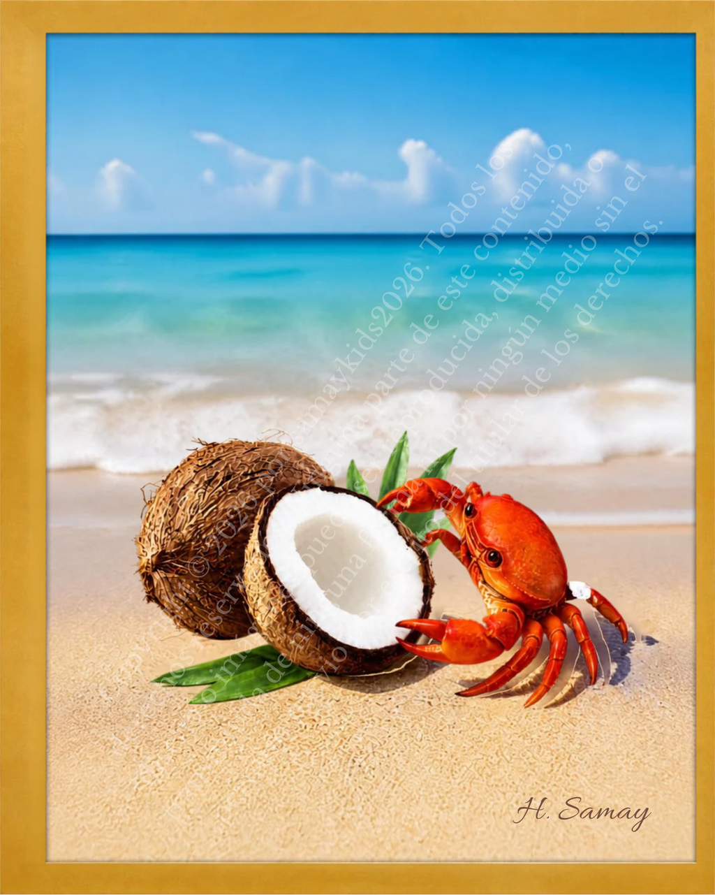Manjares Tropicales: coco y cangrejo rojo en una playa