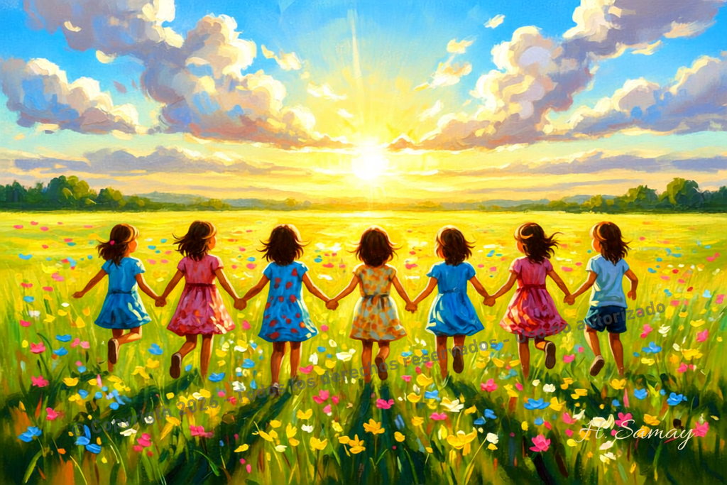 Niñas Felices hacia el Paraíso - Arte Digital H. Samay