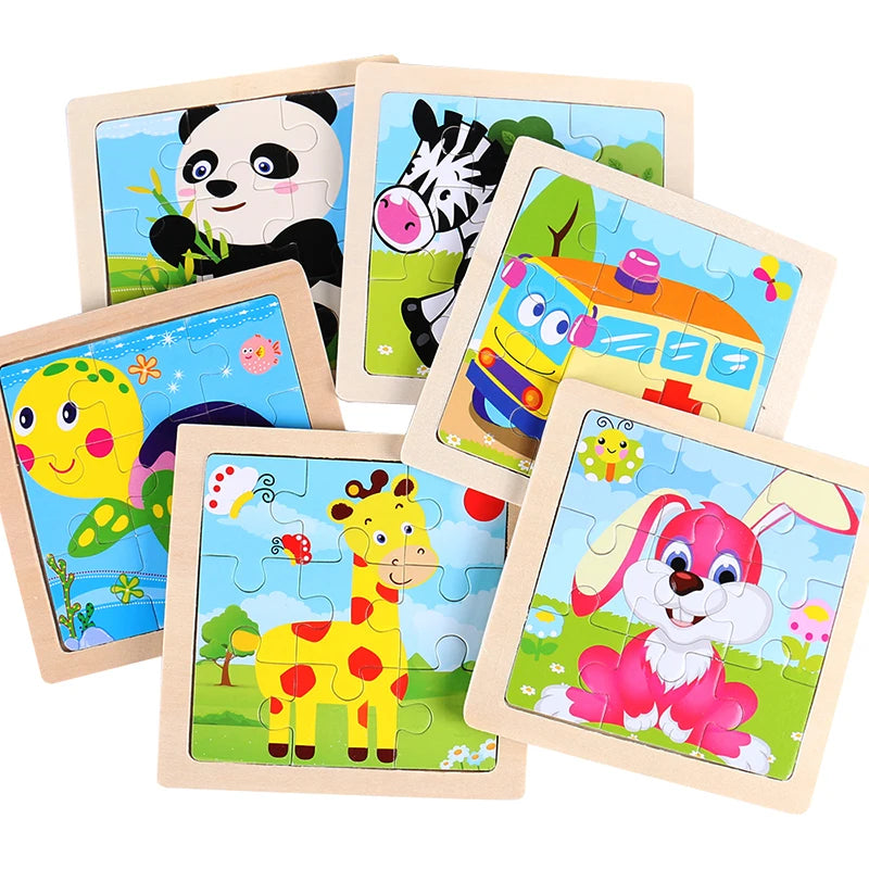 Rompecabezas de Madera Animales y Vehículos – Juguete Educativo Montessori para Niños