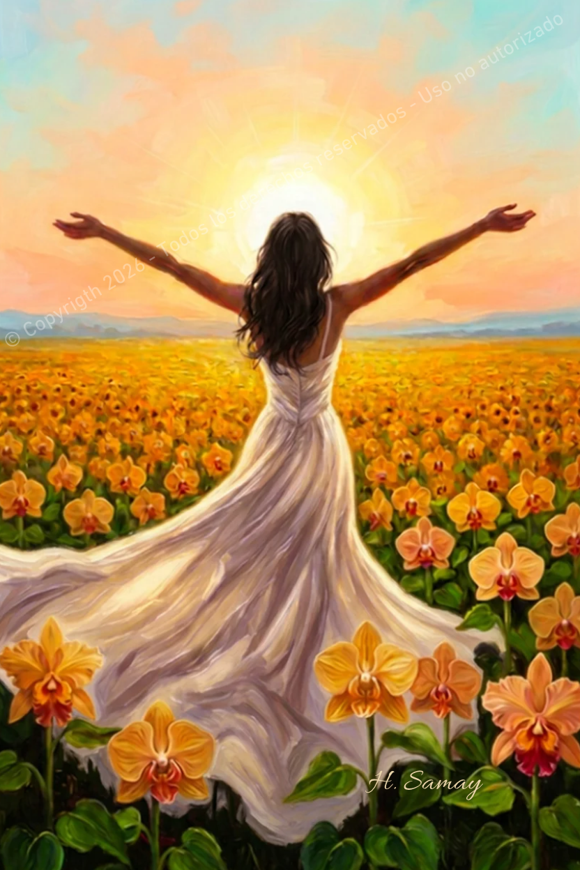 Amanecer en el Campo de Orquídeas - Arte Digital H. Samay