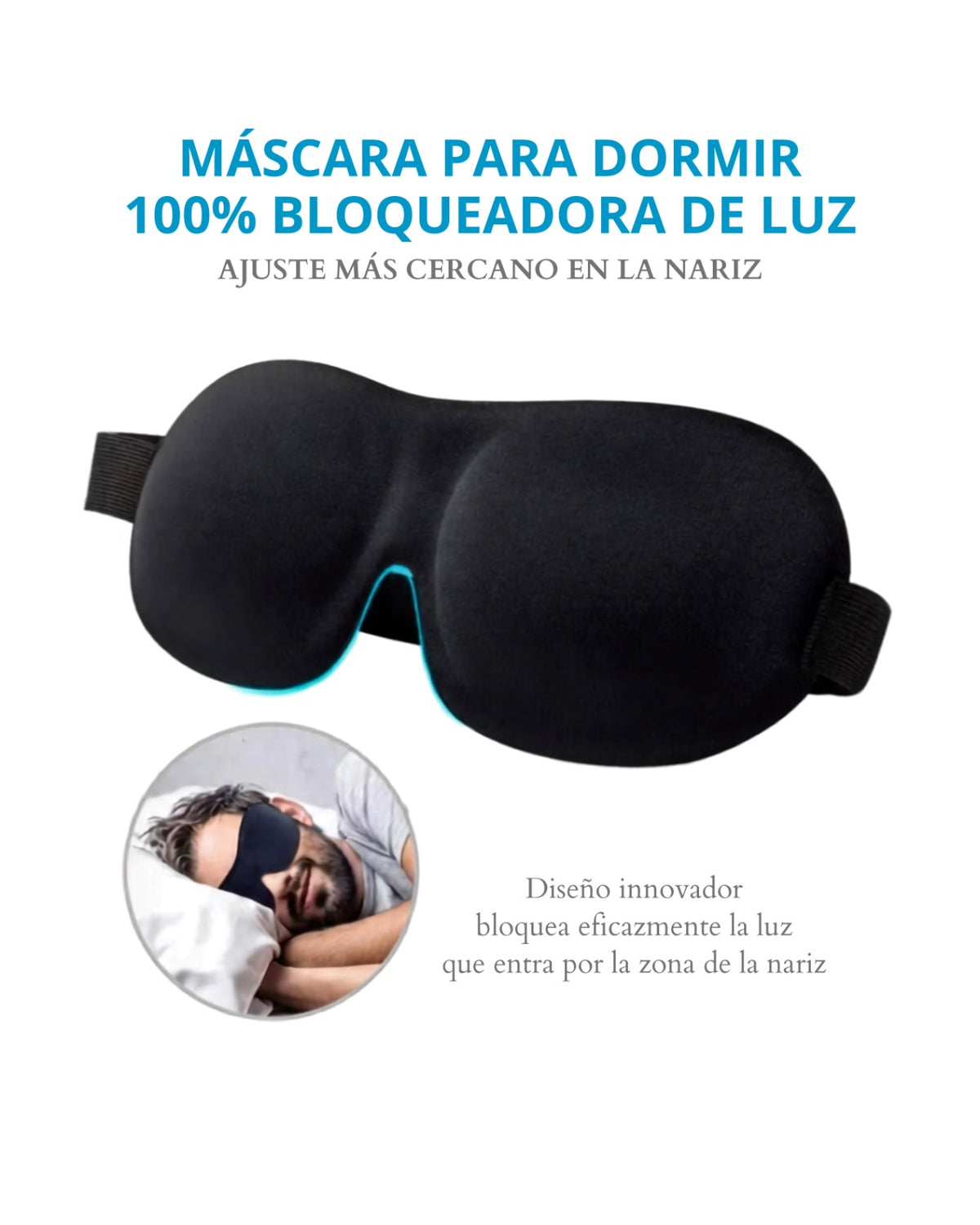 Antifaz 3D para Dormir — Espuma Memory Foam, Bloqueo de Luz, Ideal para Viajes
