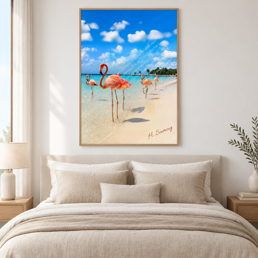 Paraíso Coral en dormitorio neutro