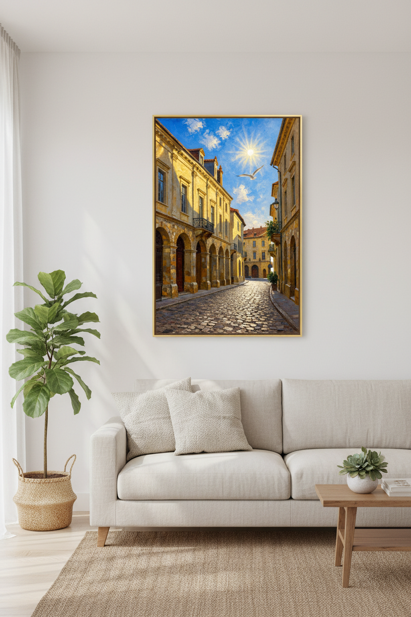 Calle Colonial al Sol - Mockup sala luminosa