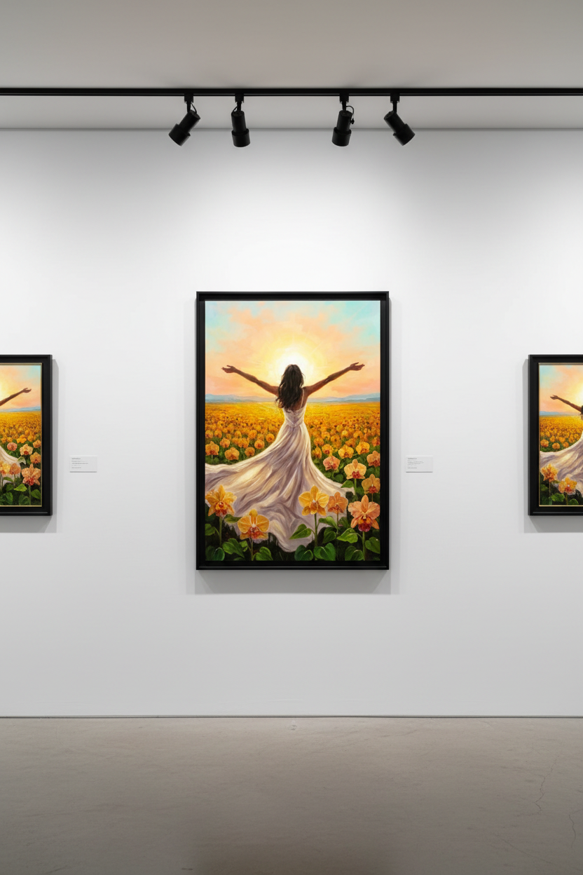 Amanecer en el Campo de Orquídeas - Mockup galería de arte