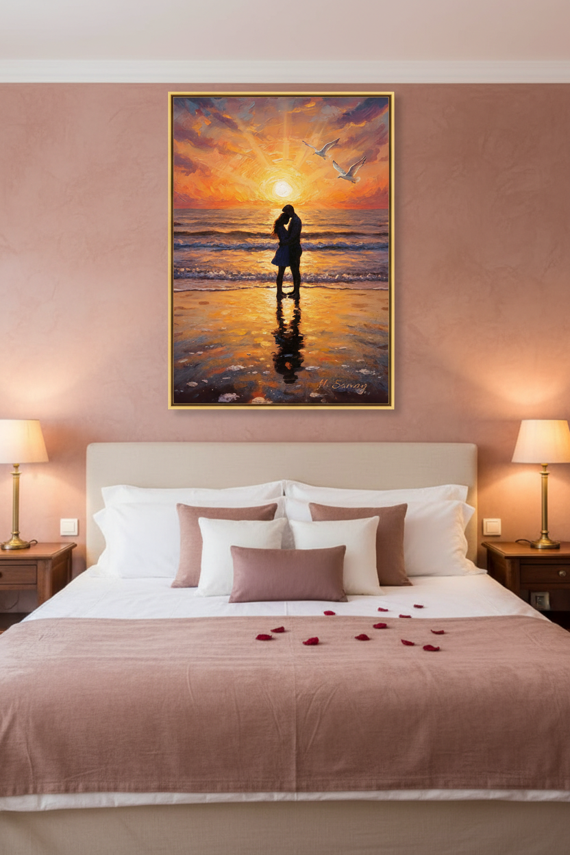 Playa Romántica bajo las Gaviotas - Mockup dormitorio romántico