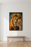 León Imponente con su Dueña - Mockup sala minimalista