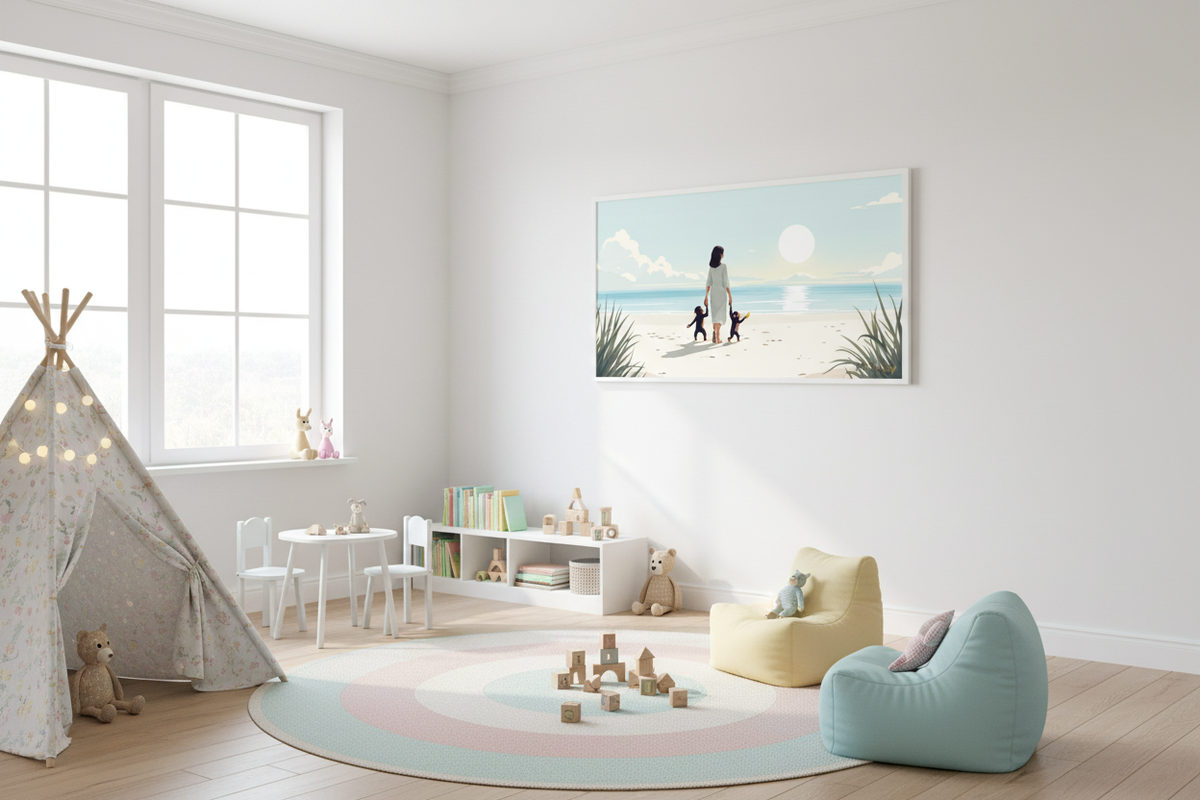 Mockup cuarto niños — Mamá Chimpancé Playa