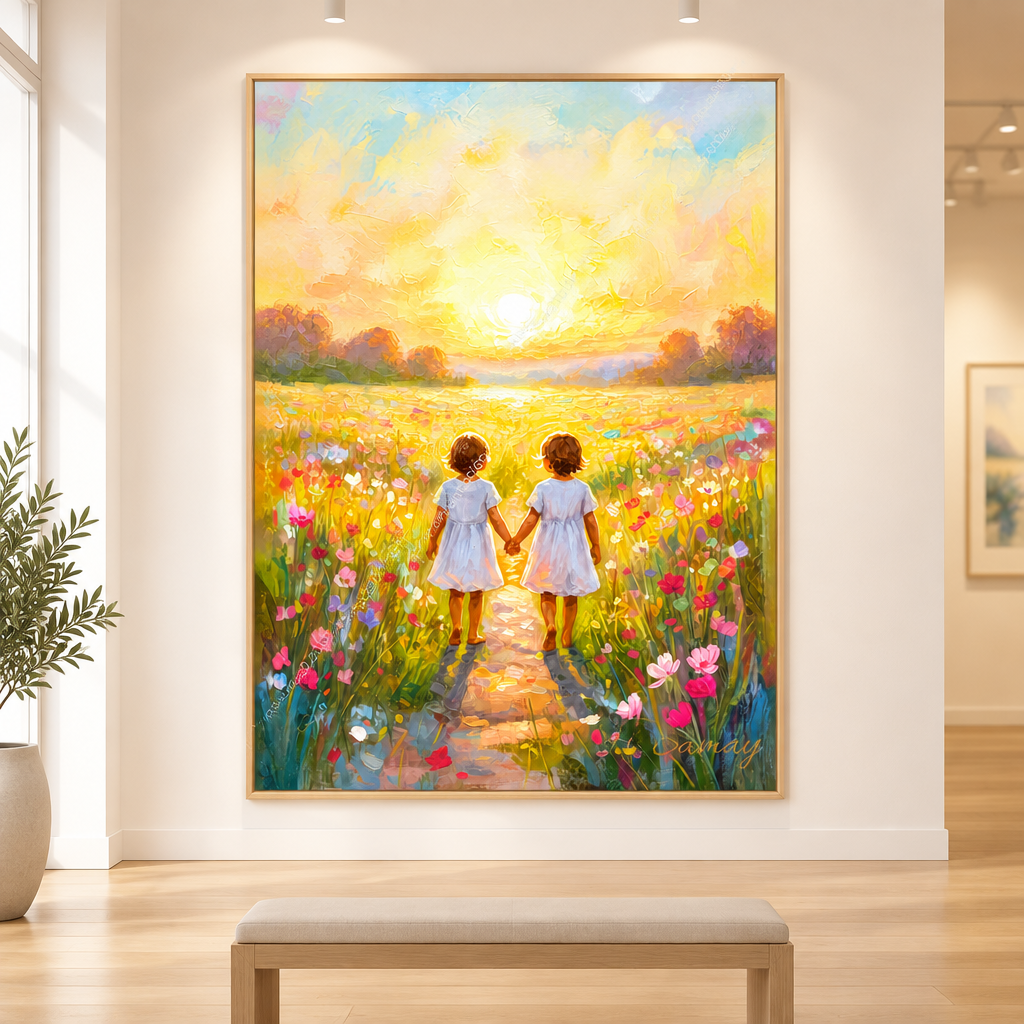 Mockup de Hermosos niños bajo el paraíso en una galería de arte.