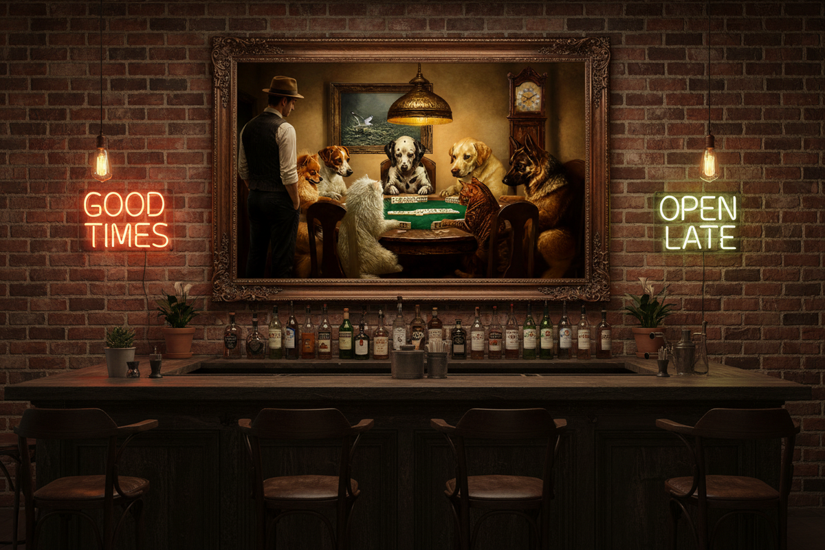 La Partida de Dominó - Mockup bar ladrillo