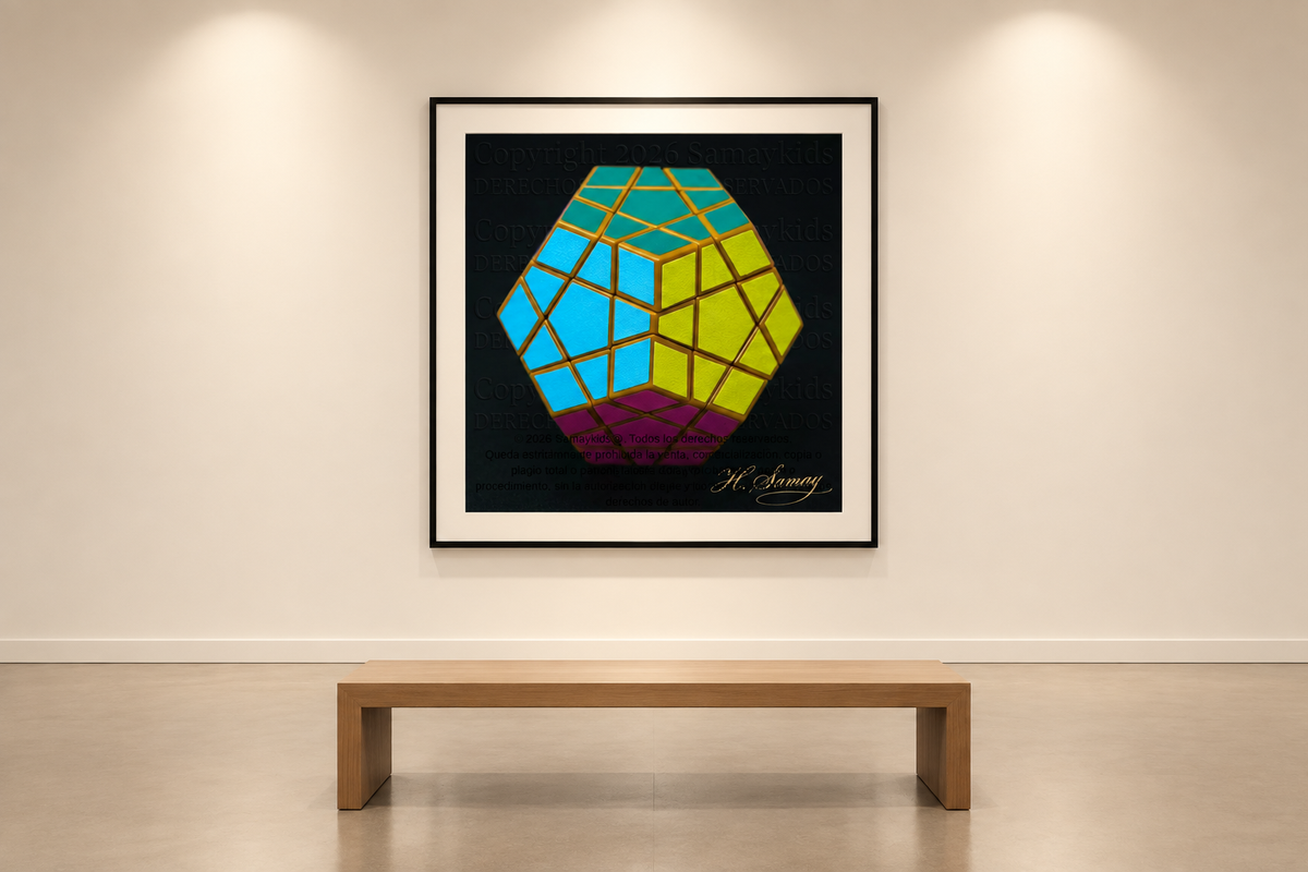 Geometría espacial expuesta en una galería de arte minimalista.