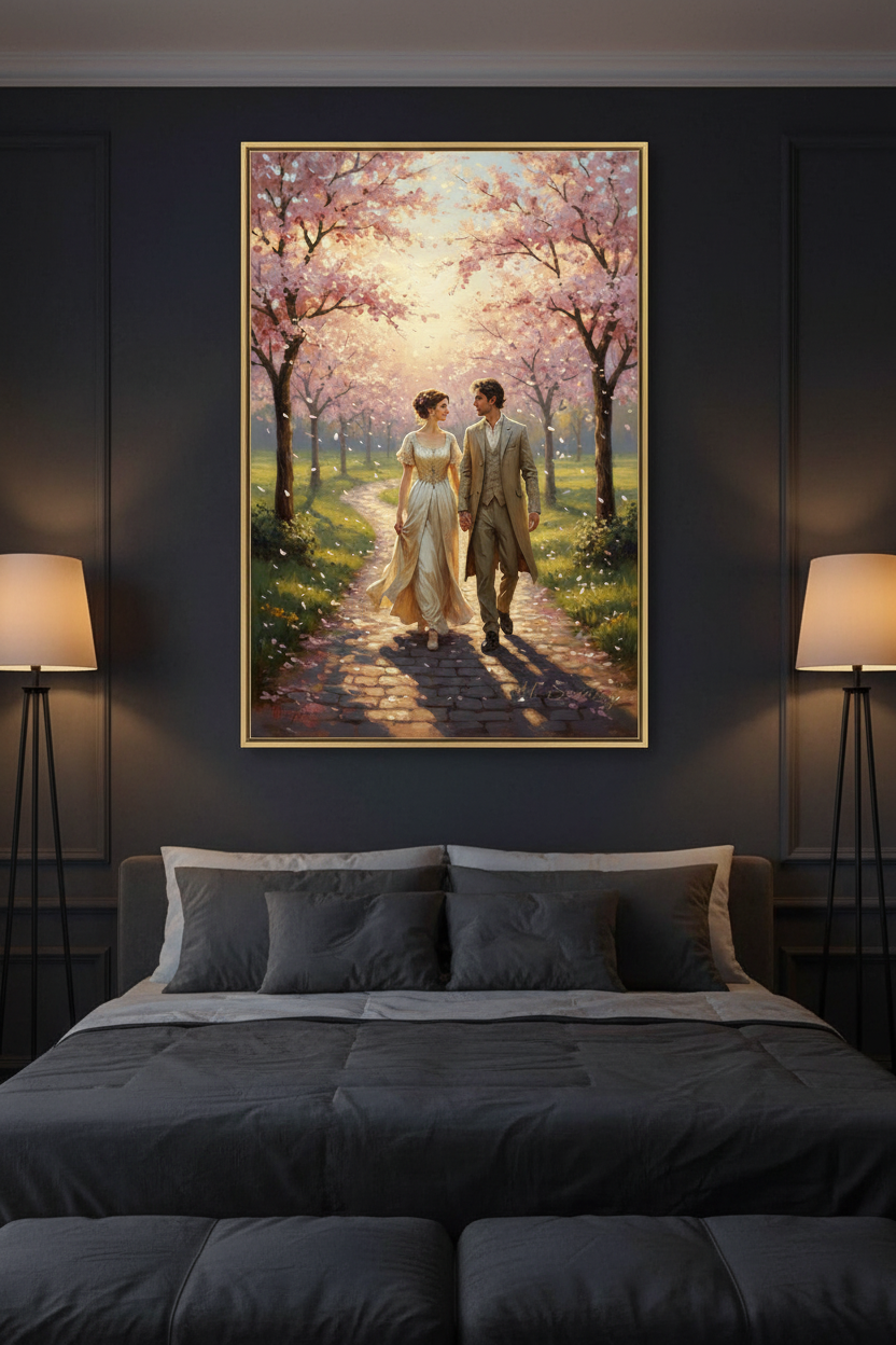 Enamorados bajo los Cerezos - Mockup habitación sobria con luces