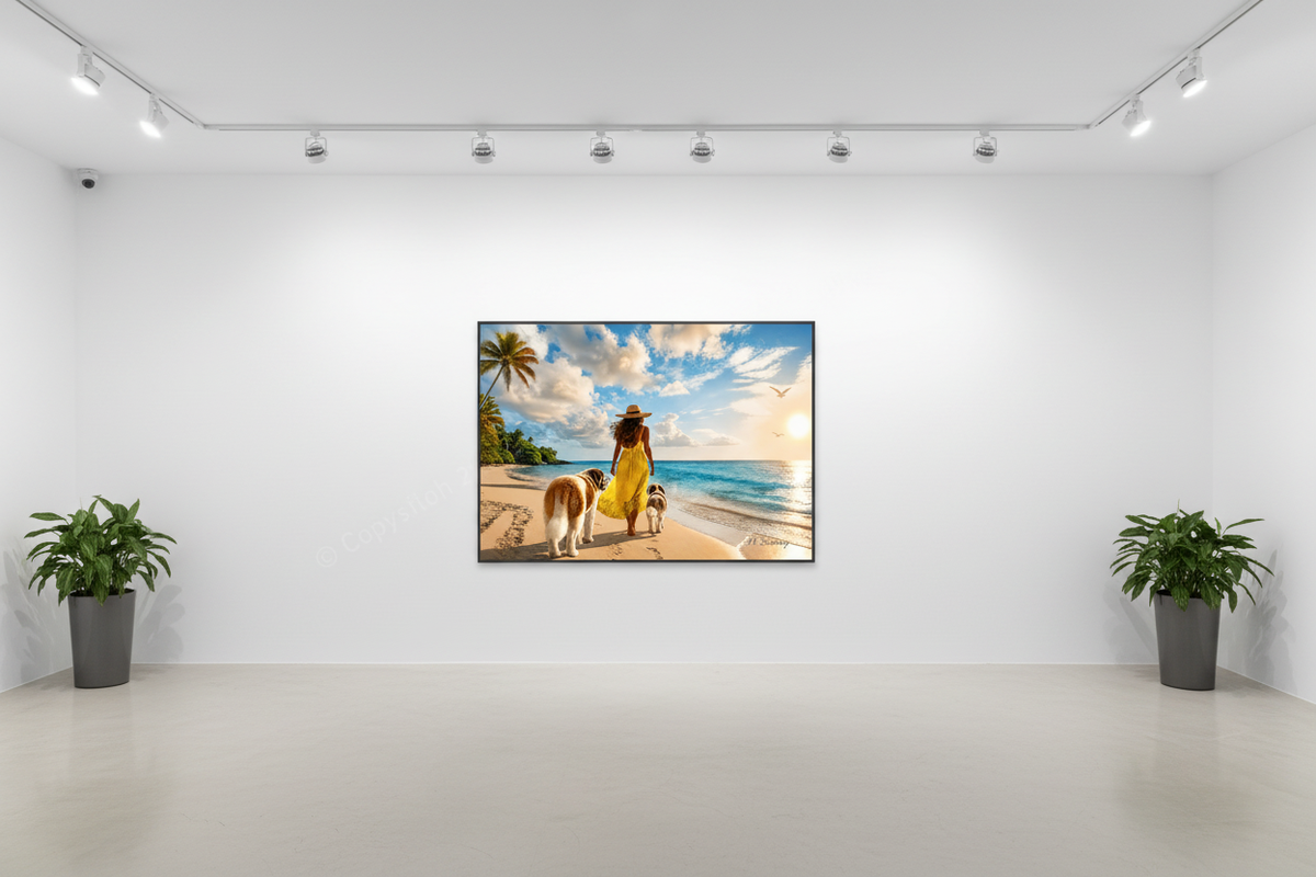 Caminata Familiar por la Playa - Mockup galería de arte
