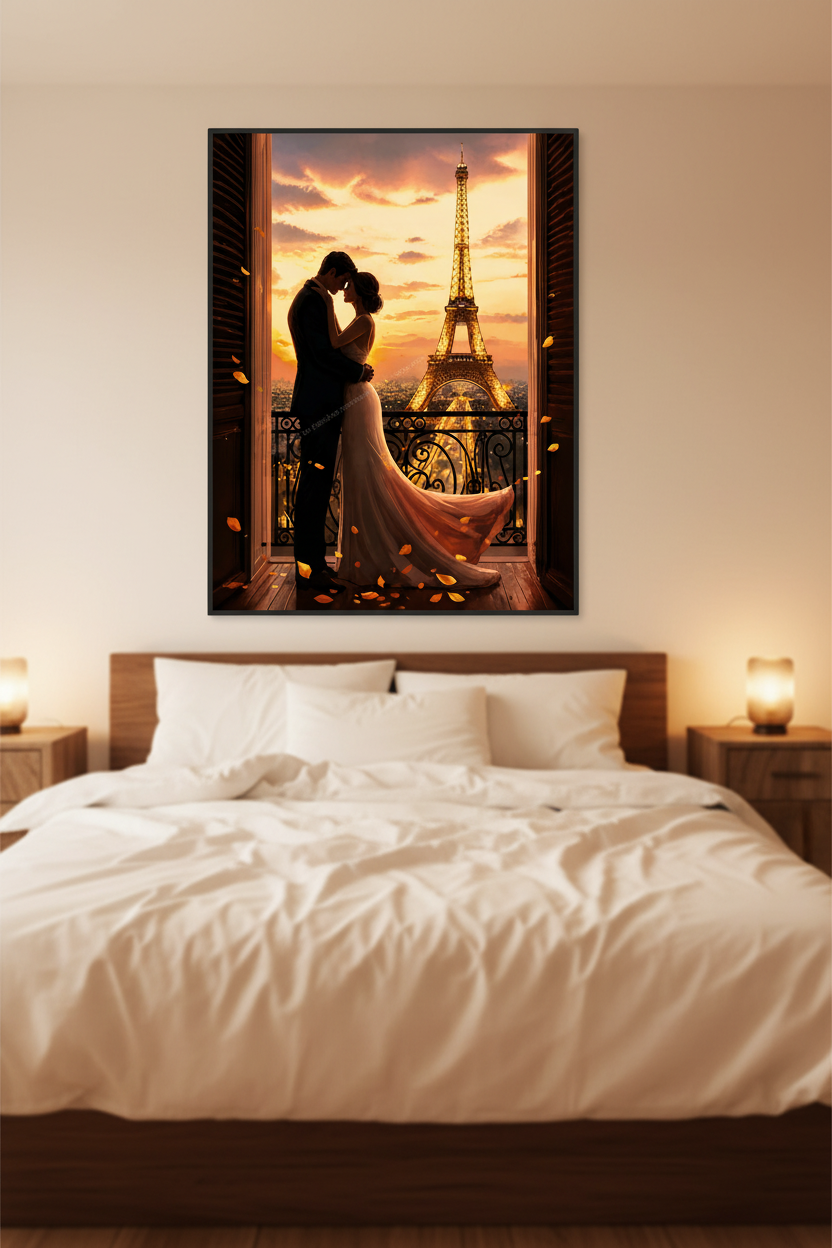 Mockup Romanticismo en París en habitación romántica
