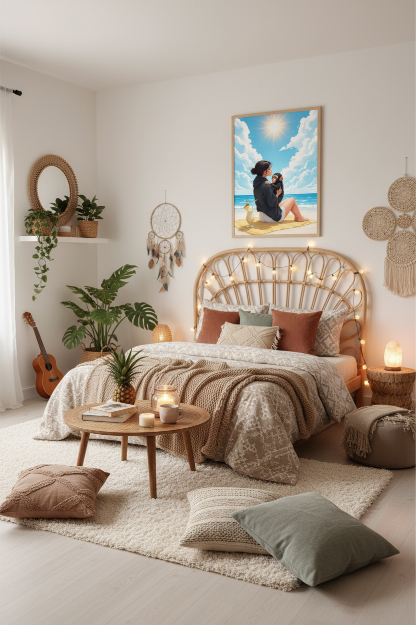 Mockup cuarto adolescente — Isla Paraíso con Bebé Chimpancé