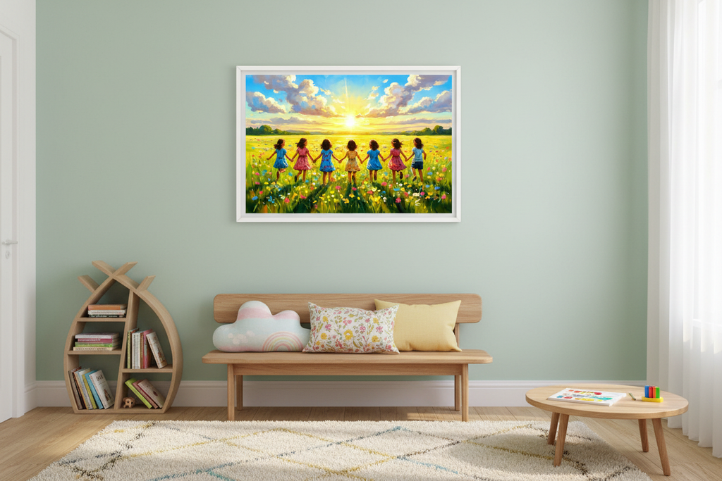 Niñas Felices hacia el Paraíso - Mockup cuarto infantil