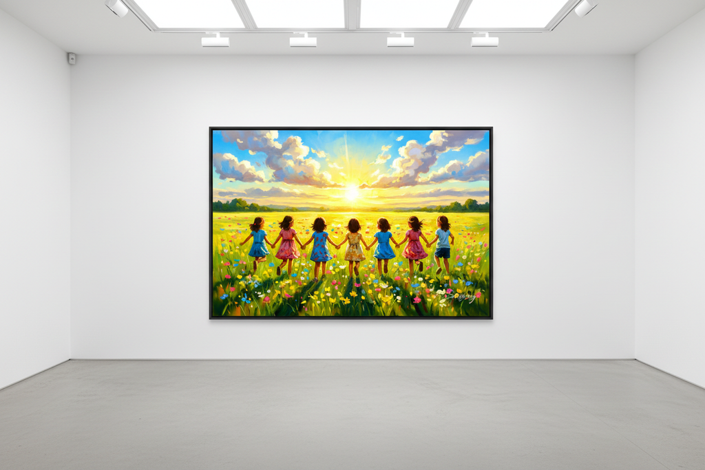 Niñas Felices hacia el Paraíso - Mockup galería cuadro grande
