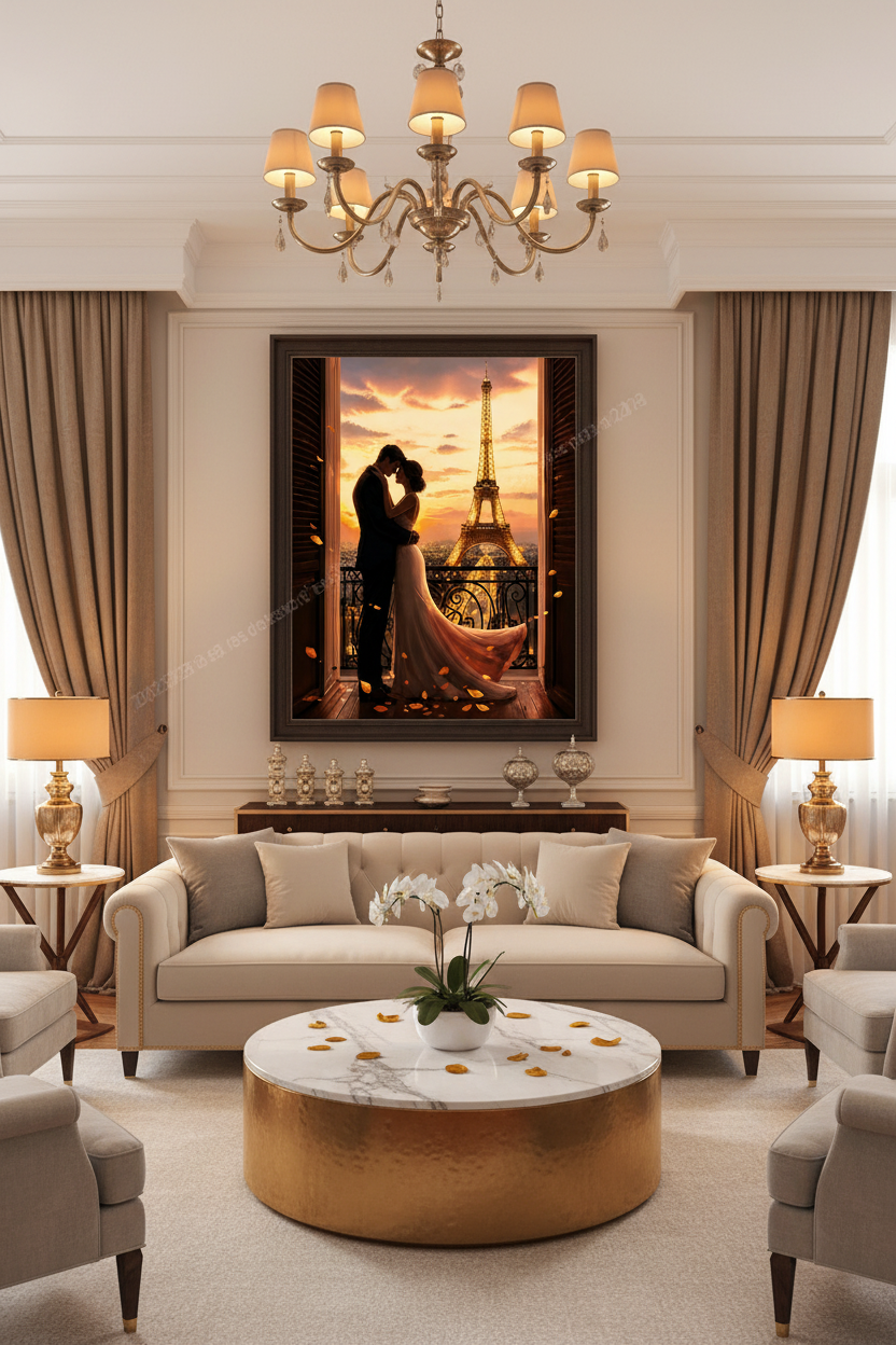 Mockup Romanticismo en París en sala elegante