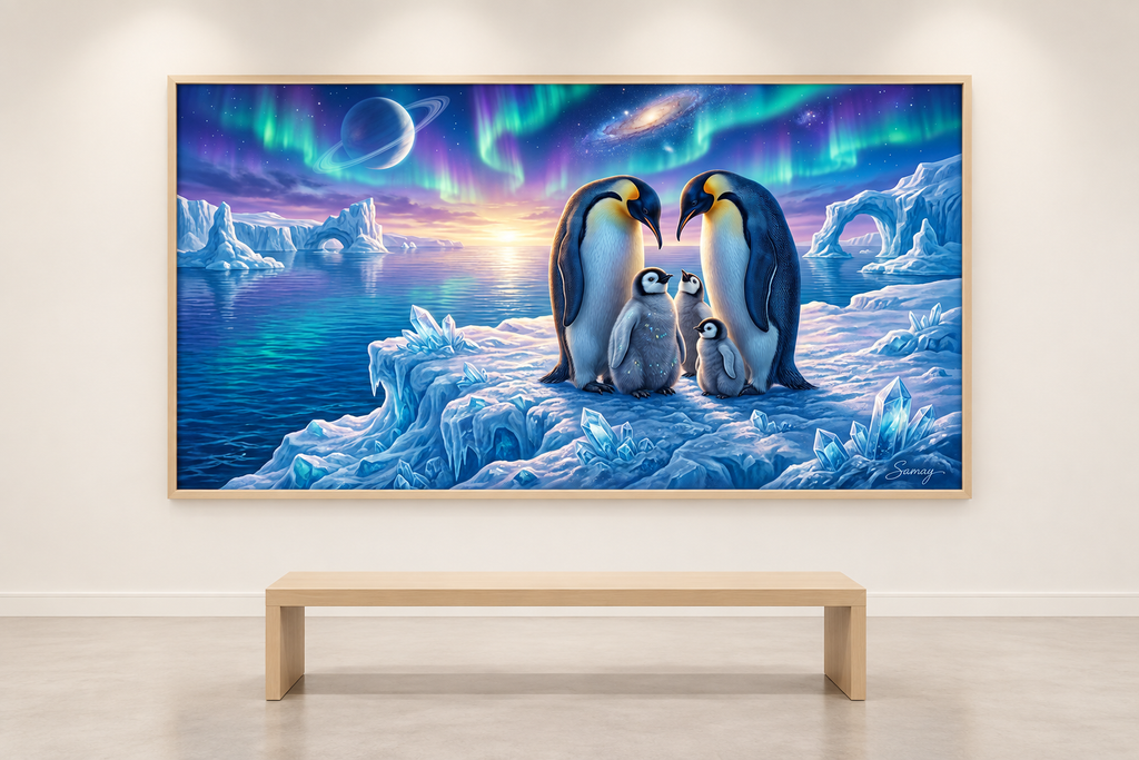 Fantástica familia expuesta en una galería minimalista.