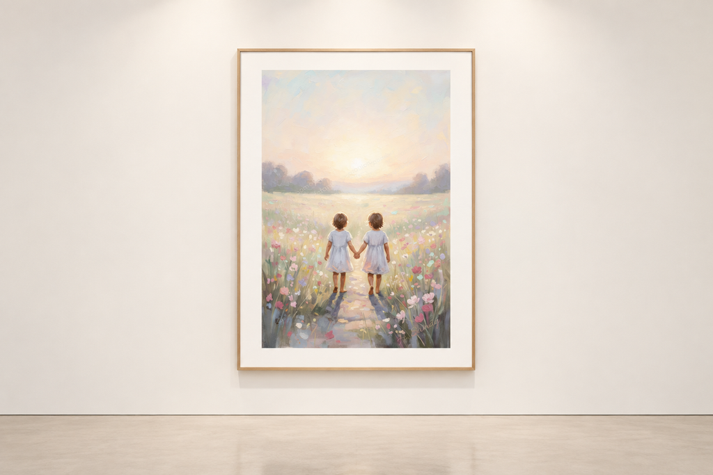 Encanto de nenes bajo el mágico jardín expuesto en una galería de arte sobria.