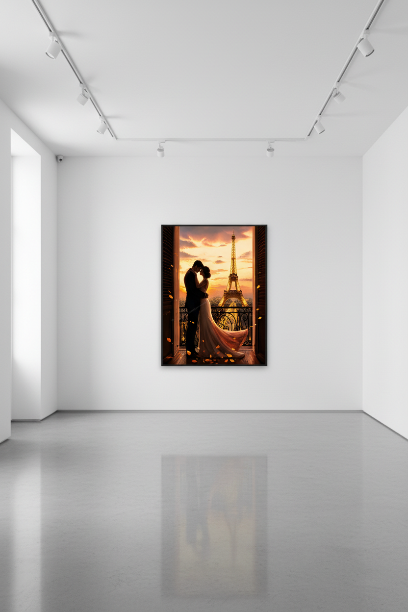 Mockup Romanticismo en París en galería de arte