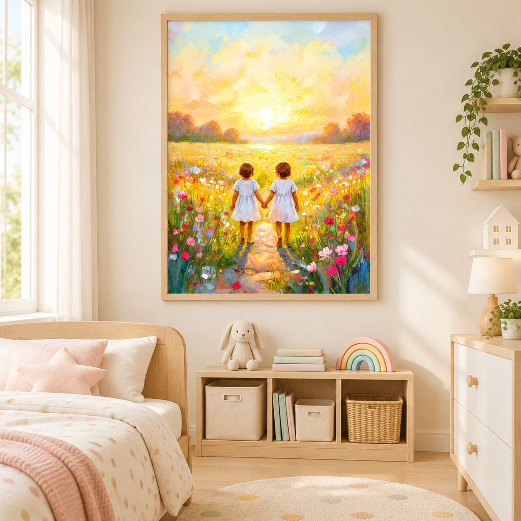 Mockup de la obra en un dormitorio infantil.