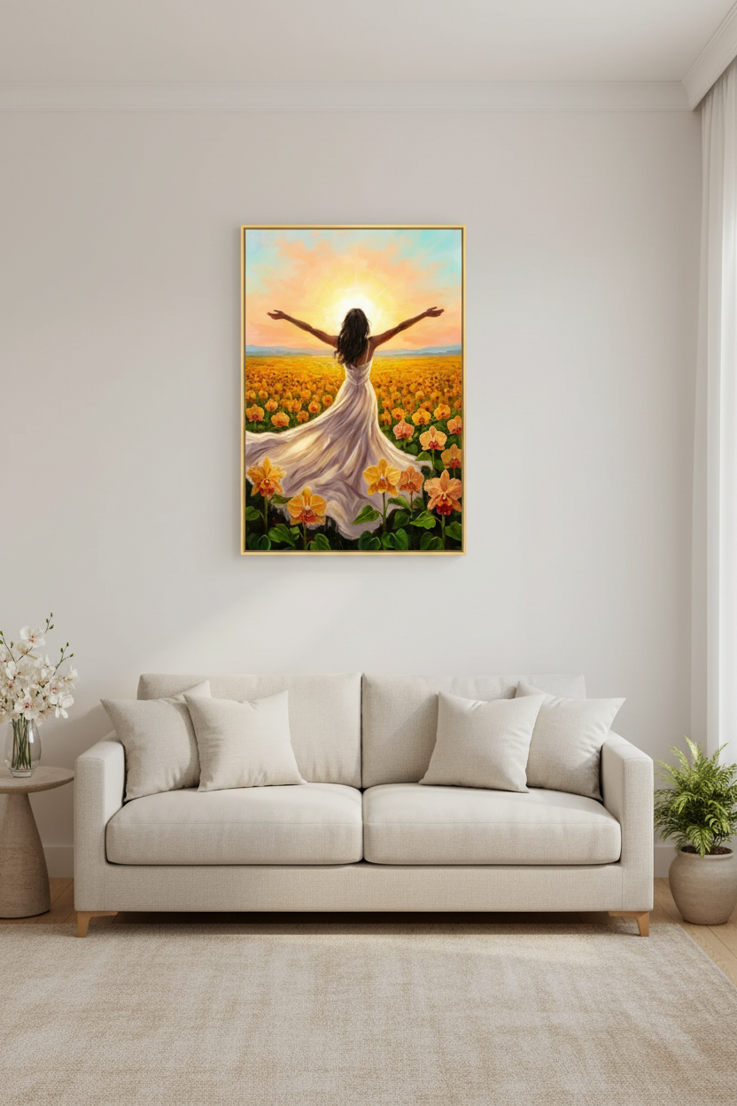 Amanecer en el Campo de Orquídeas - Mockup sala luminosa