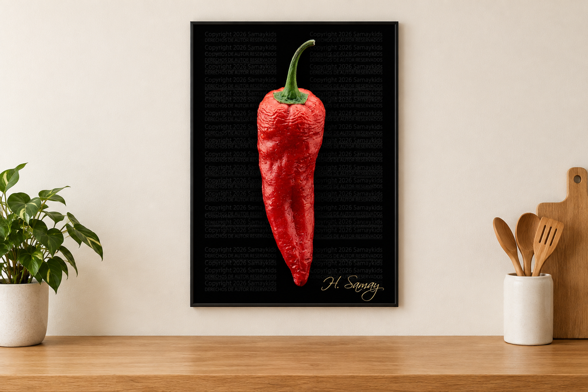 Ají picante presentado en una cocina minimalista.